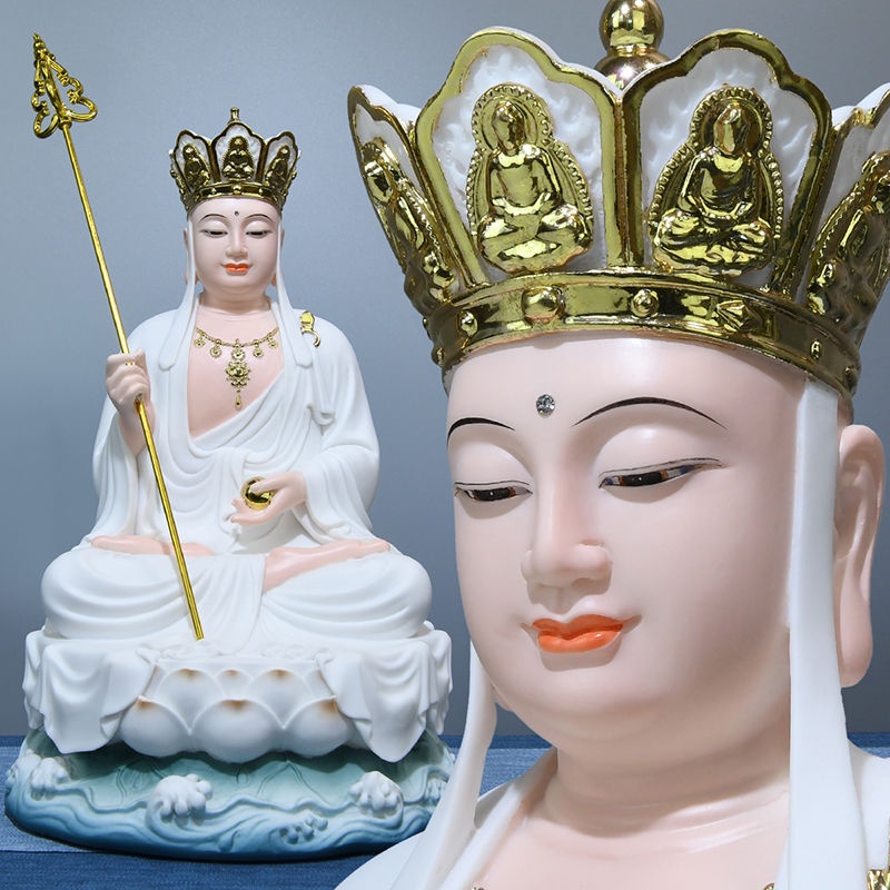 大促#地藏王菩薩佛像家用佛堂供奉九華山地藏白衣坐蓮神像擺件娑婆三圣