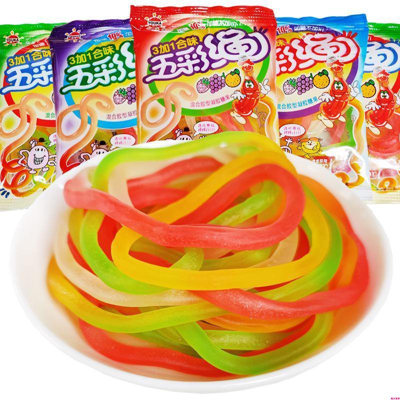 【小艾】零食鋪  好喫的優卡五彩繩軟糖橡皮糖軟糖兒童趣味糖跳繩糖8090後懷舊小零食兒童零食懷舊零食 小孩零食 幼兒園零