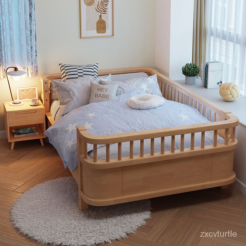 免運#全實木兒童護欄床單獨小床拚接大床加寬神器嬰兒床邊帶護欄寶寶床 1YH7