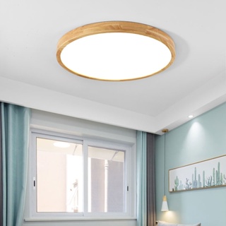 訂金原木LED超薄實木質吸頂燈臥室燈圓形簡約北歐風格陽臺日式燈具