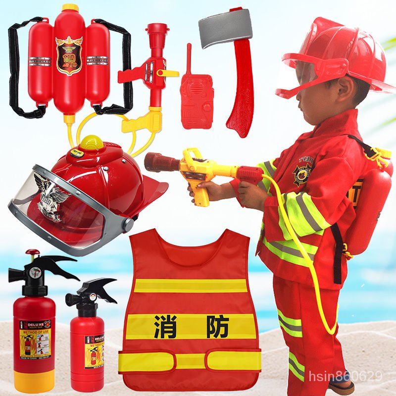 台灣 消防員山姆兒童表演服裝消防栓玩具套裝備馬甲帽子背包水滅火器