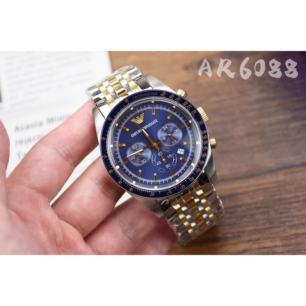 ARMANI阿曼尼手錶 阿瑪尼商務腕錶鋼帶石英男錶 防水三眼日曆日期潮錶男AR6088