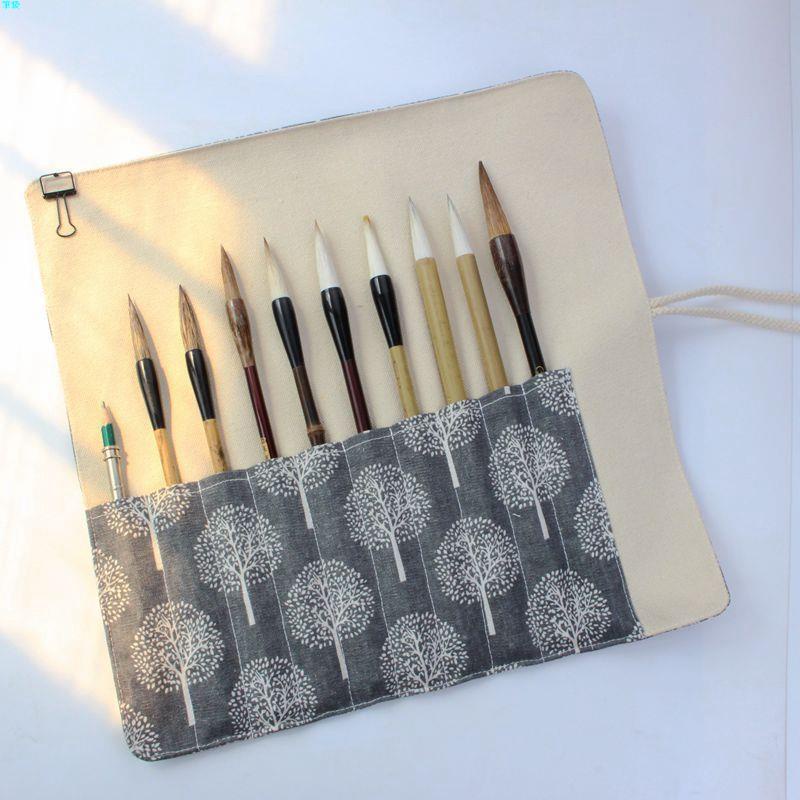 鉛筆袋 筆袋 文具用品帆布繪畫水彩筆毛筆簾水粉筆手工帆布筆簾筆袋收納袋畫筆整理筆卷