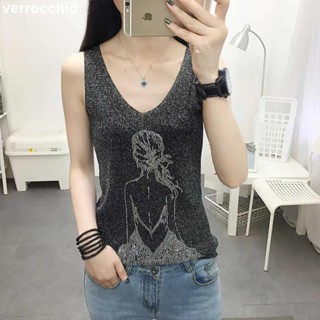 大尺碼 吊帶背心 無袖上衣 亮絲燙鑽吊帶背心女夏冰絲韓版V領寬鬆顯瘦外穿無袖針織打底上衣 Z6