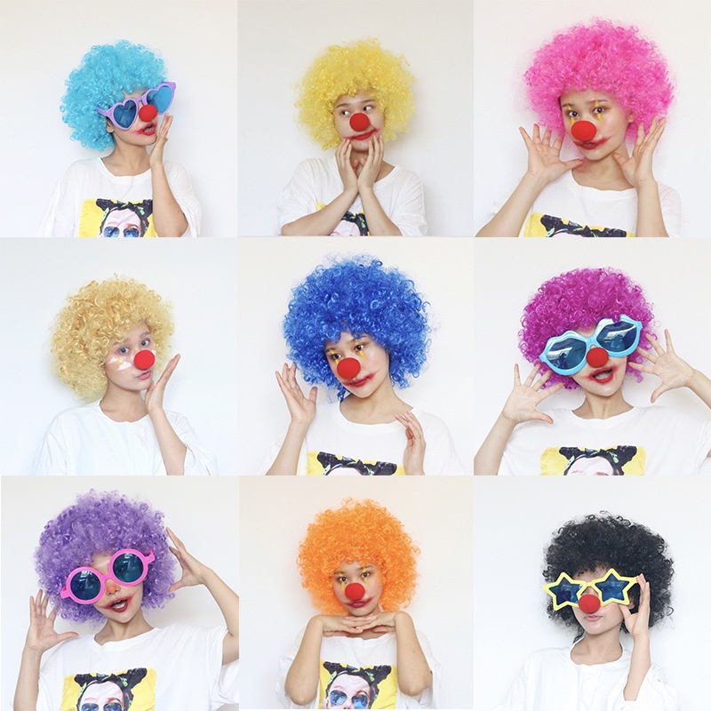 mm台灣兒童成人萬聖節化裝舞會派對用品搞怪搞笑彩色爆炸頭假髮小丑假髮套球迷假髮頭套