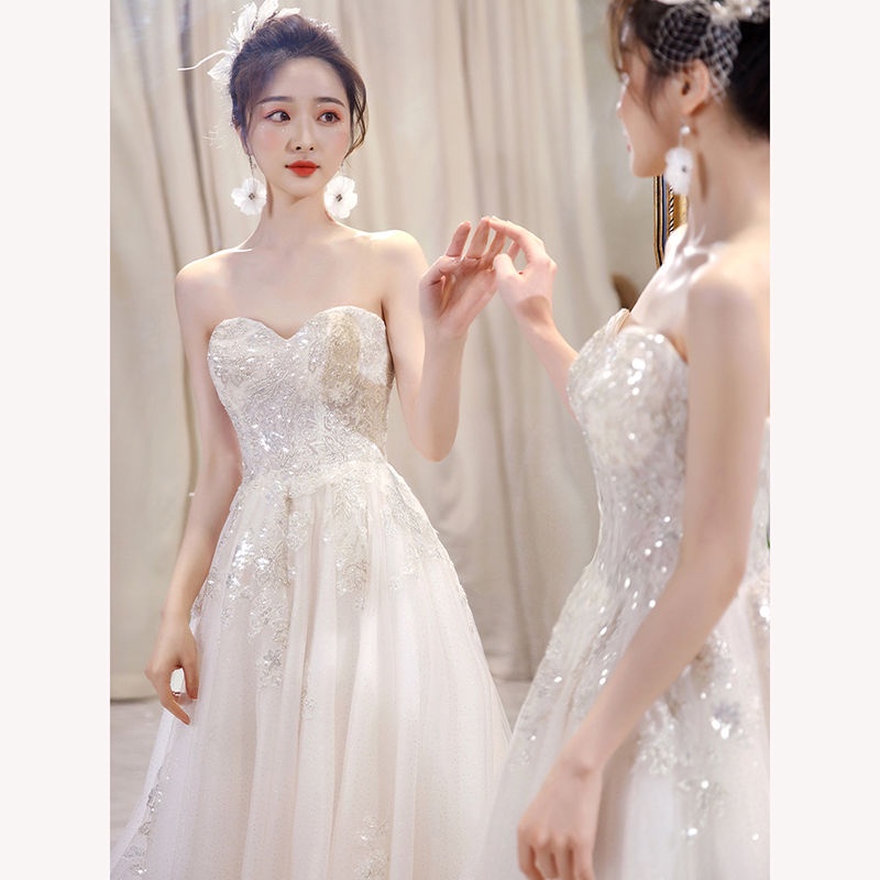 森系輕婚紗主紗2023新款新娘韓式抹胸拖尾夢幻超仙旅拍婚禮出門紗