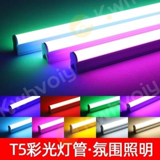臺灣好貨220V彩色燈管LED燈管T5一體化支架紅綠冰藍黃紫光日光燈管長條燈