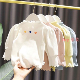 Ary 女童毛衣 女童針織衣 女童打底衫 長袖上衣 新款1-5歲女寶寶簡約可愛打底衫 女嬰兒童春裝新款女童彈力修身T恤