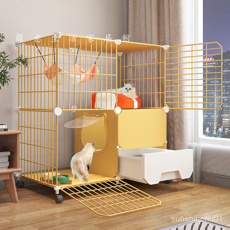 現貨/可開發票 貓籠子帶厠所一體超大自由空間室內傢用加固幼貓二層三層貓別墅窩