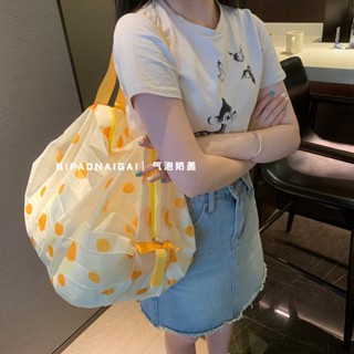 透明防水包 沙灘包💕 ins風黃色波點折疊購物袋便攜環保袋收納袋超市大容量防水手提袋 果凍包 手提包 游泳包 海灘包