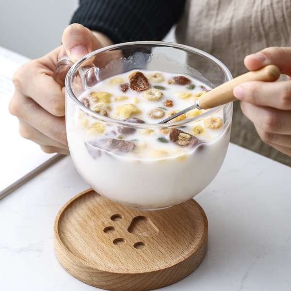 耐熱玻璃麥片早餐杯可微波大容量馬克杯燕麥碗帶蓋勺優格牛奶杯子