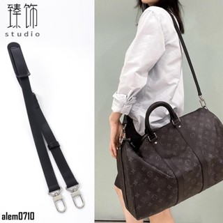 【滿減免運】適用lv keepall45 50 55旅行包袋黑色牛皮銀扣肩帶寬包帶替換配件/舒心精選百貨