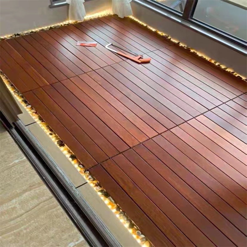 陽臺地板戶外防腐木拼接露臺改造陽光房實木地板菠蘿格家用地板貼訂金
