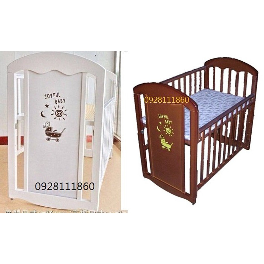 台灣製造附嬰兒床墊白色咖啡色可搖擺小床 嬰兒床實木床欄杆可調床板高度三段式調整