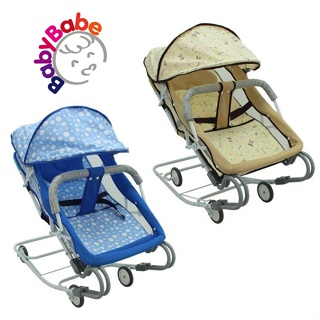 臺灣製造雙管加寬彈搖椅(含蚊帳) BabyBaBe 668A 三用搖椅/安撫搖椅 天空藍/卡其色
