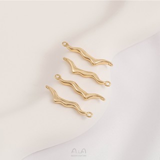 Ala-0209-高保色高品質---14K包金保色熔巖不規則雙吊連接件波浪形雙掛耳飾配件diy飾品材料