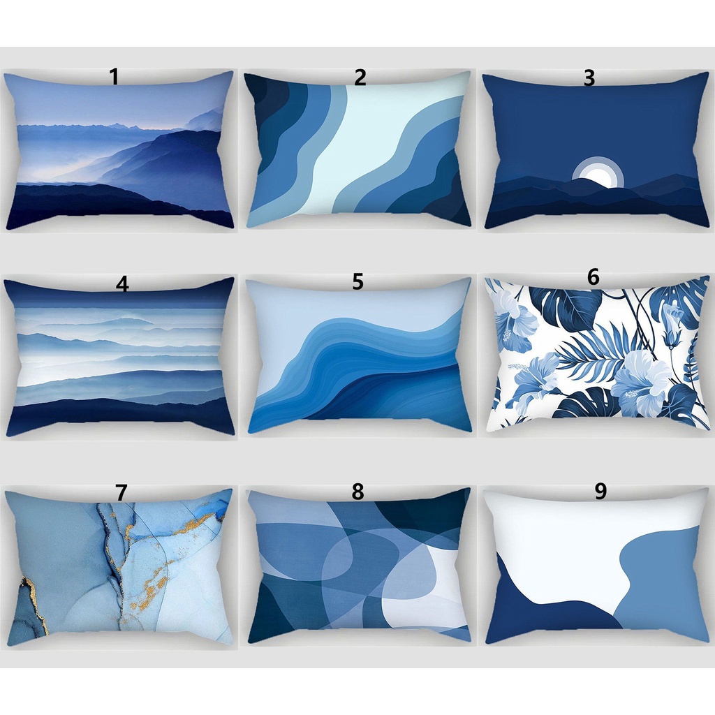 民宿枕頭套裝飾 藍色抽象枕頭套50 x 70.40 x 60.30 x50.汽車辦公室客廳沙發腰墊套.