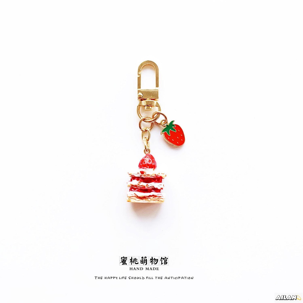 Ailan✨小吊飾 2021新款創意日系網紅草莓蛋糕鑰匙扣掛件包包掛飾汽車鑰匙鏈