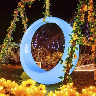 免運【鞦韆】LED發光月亮燈庭院設計景觀裝飾擺件吊椅秋千網紅月牙太陽能燈