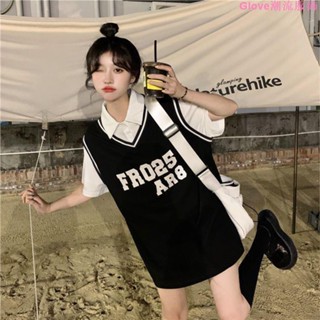 🌷臺灣出貨🌷夏季學院風polo衫設計感小眾女寬松假兩件籃球服上衣短袖薄款t恤短袖上衣 女裝 顯瘦上衣 寬鬆上衣女