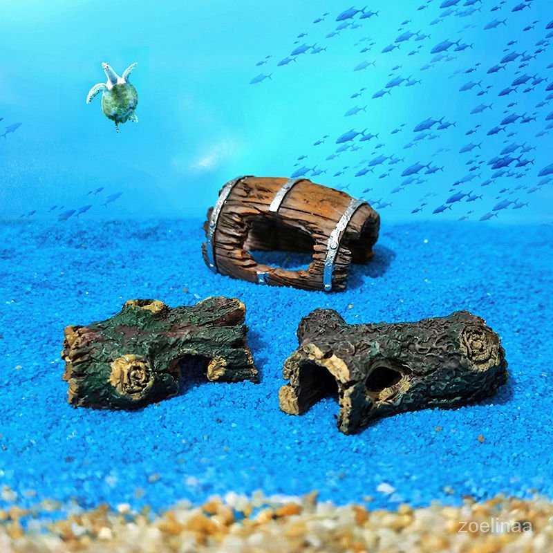 【限時特惠】小型魚蝦躲避屋空心枯木樹樁木桶小魚洞穴魚缸水族裝飾造景小擺件 EHFY