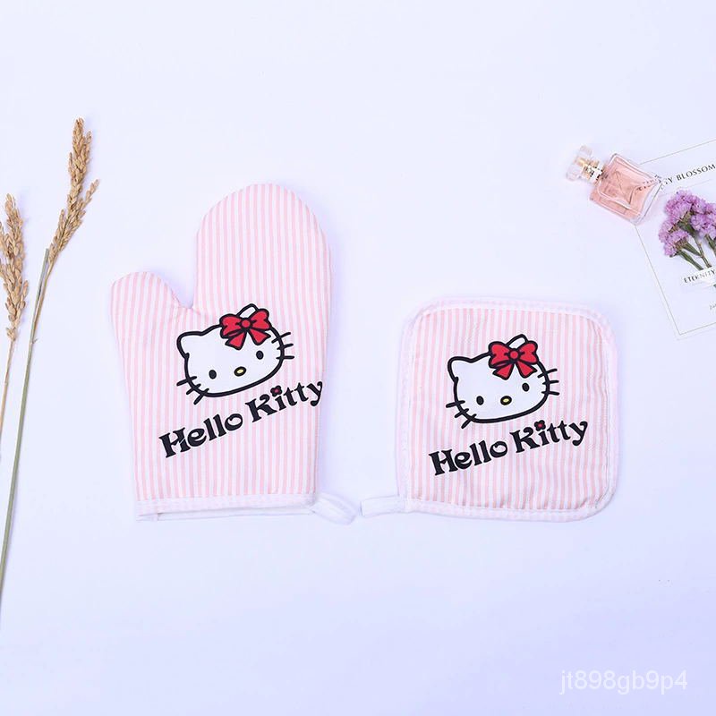 【今日優選】Hello Kitty貓咪隔熱微波爐手套墊子套裝 廚房動物烤箱烘焙手套