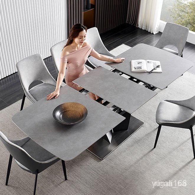 伸縮岩板餐桌 意式風格餐廳吃飯桌 小戶型可伸縮1.6~2m餐桌 圓餐桌 餐桌 餐檯 飯台 餐椅 餐凳 飯桌 XS3V D