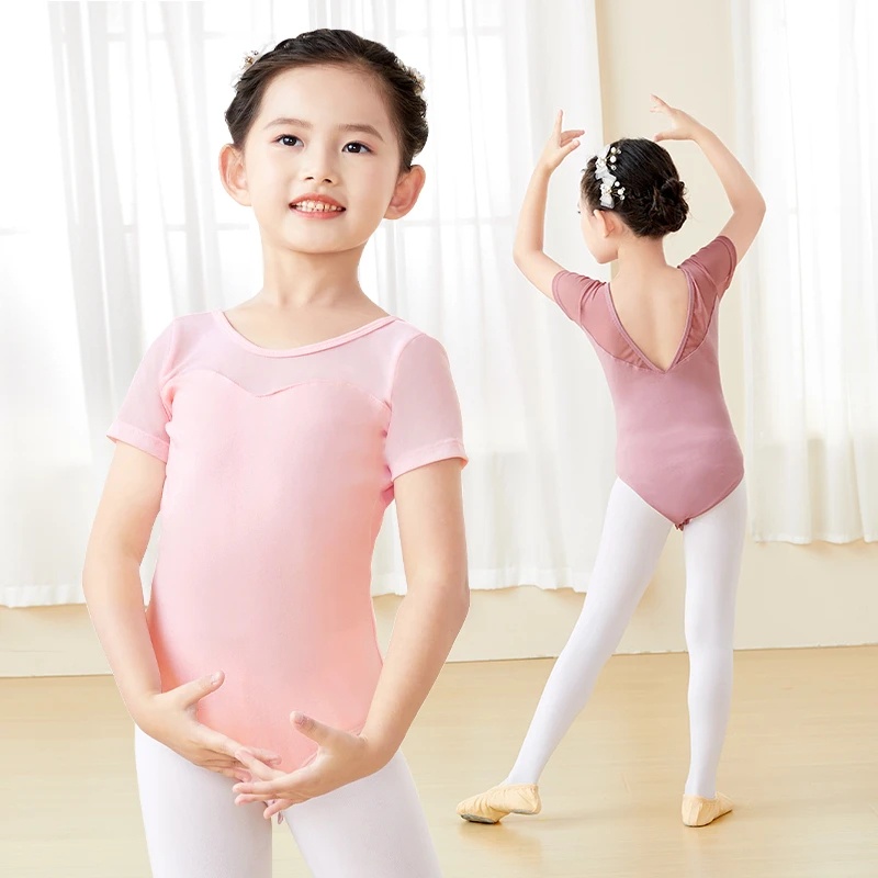 芭蕾舞衣兒童短袖舞蹈服軟網拼接女童跳舞練習服裝夏季