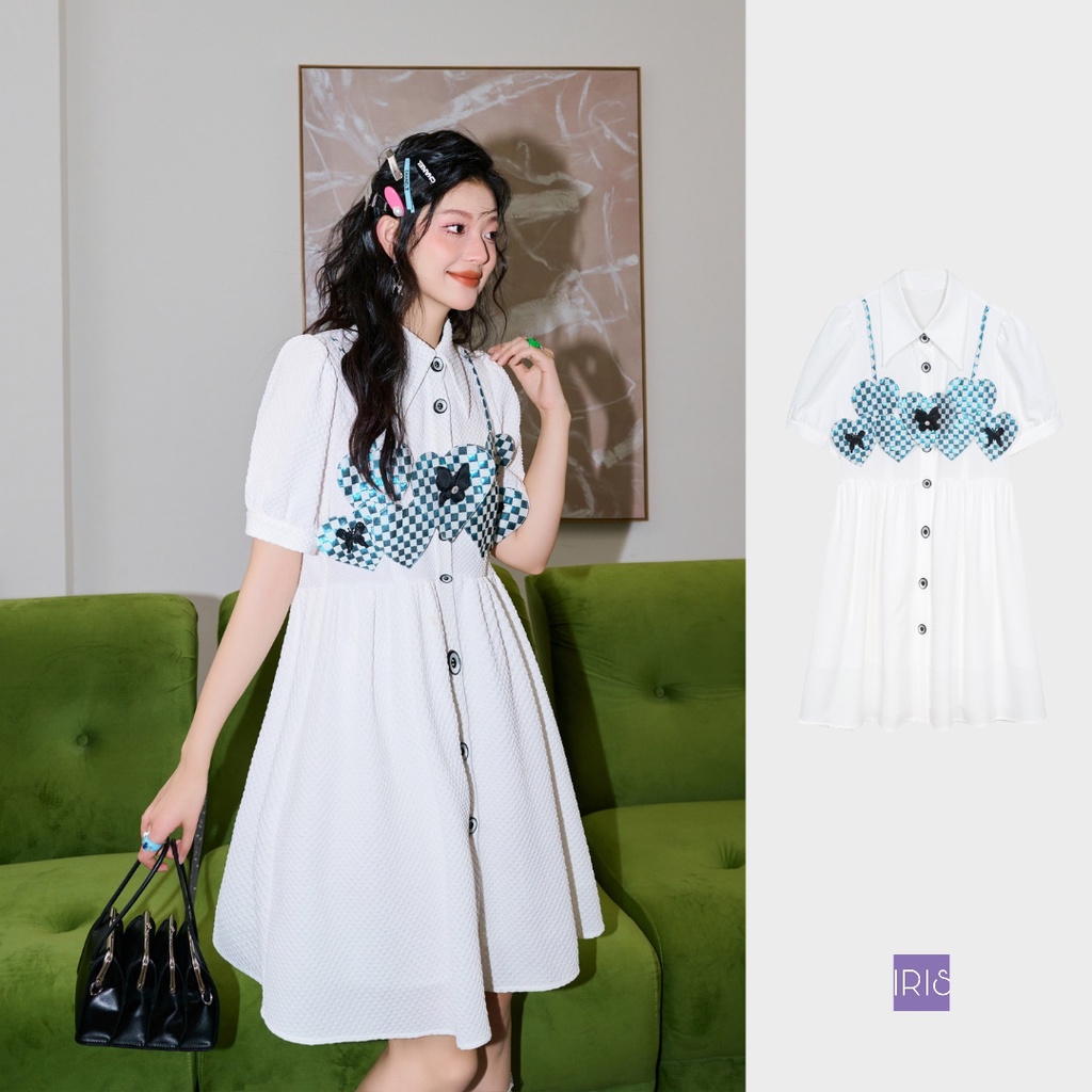 IRIS BOUTIQUE 泰國製造 小眾設計品牌 夏季新品 夏至未至襯衫馬甲假兩件洋裝女短袖