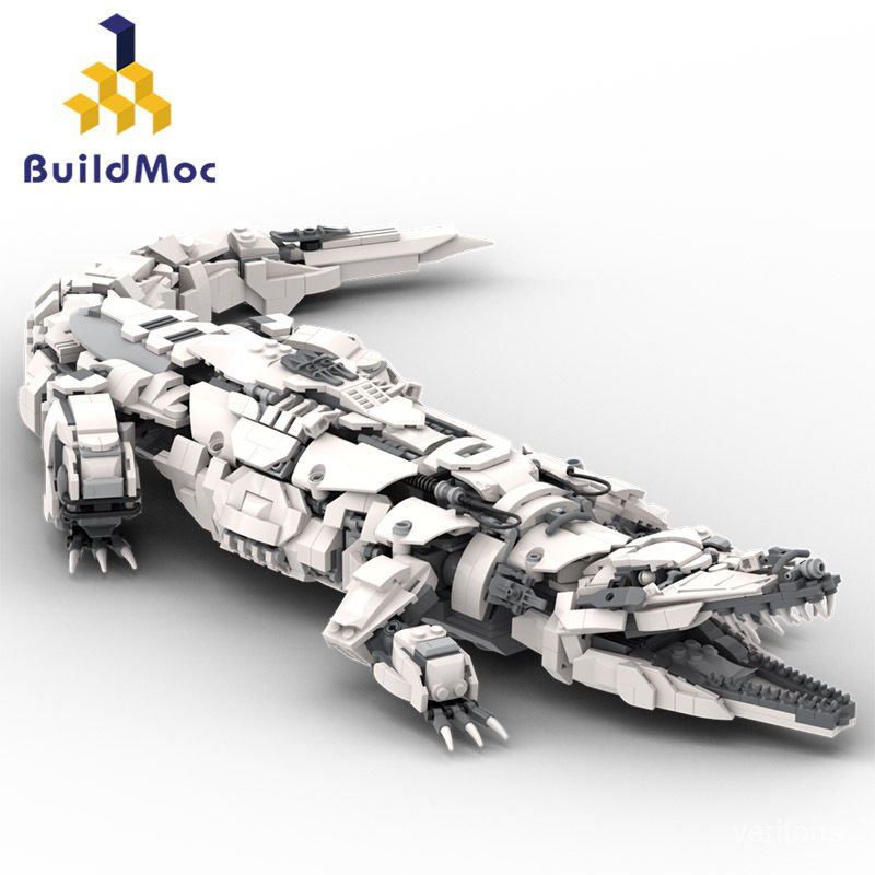 現貨下殺 BuildMoc創意積木中型鱷魚怪獸積木玩具成人收藏拚搭積木機械鱷魚 限定週邊 玩偶 公仔 玩具 模型 拚裝模
