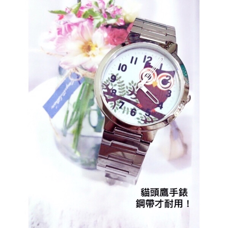 [bluevio]（現貨）貓頭鷹鋼帶手錶 日本機芯 生活防水 數字刻度 大人小孩皆可