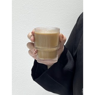 LIGHT HOME復古ins簡奢條紋玻璃杯冰咖啡杯氣泡水杯可疊牛奶杯水果茶杯200ML#預購#要開超取請聊聊我