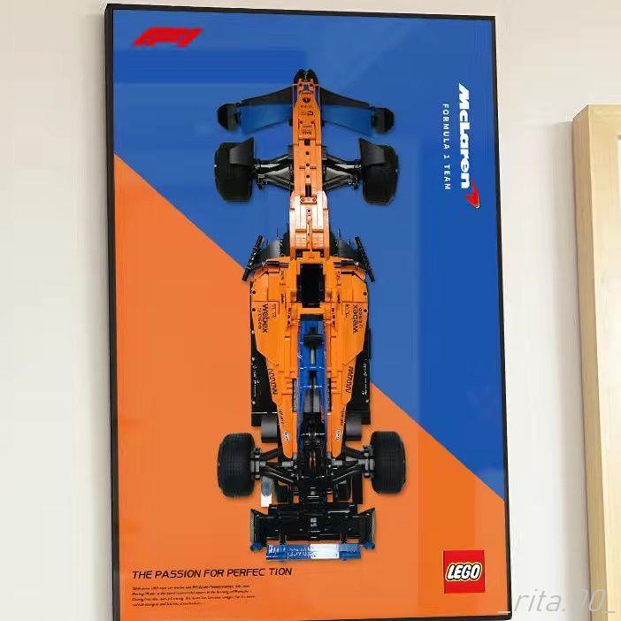 台灣出貨 裝飾畫動漫掛畫拼圖積木兼容樂高邁凱倫F1賓士上墻相框掛墻機械玩具積木汽車拼裝上墻展示框積木畫像可客製
