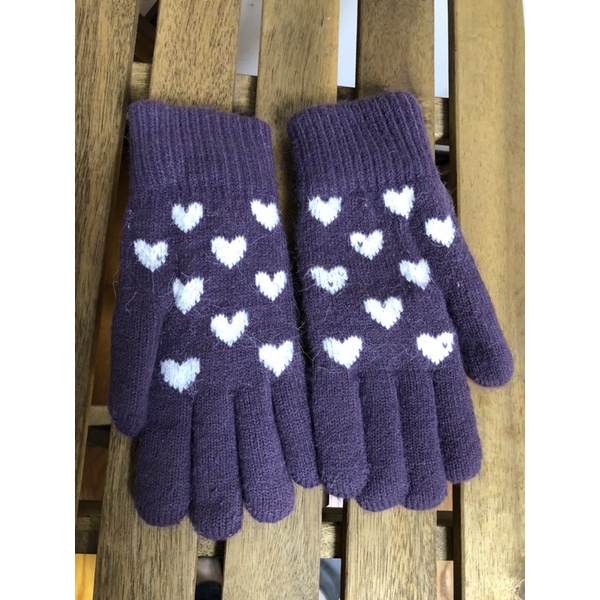 全新 紫色愛心 5指保暖手套