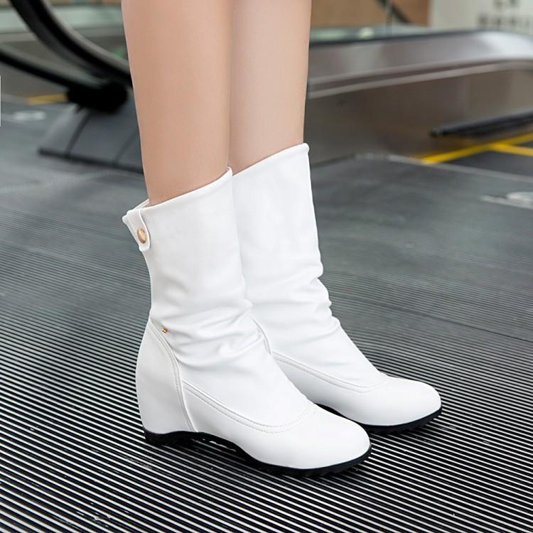 新品白色短靴內增高坡跟韓版中筒舞蹈單靴女馬丁靴子404243