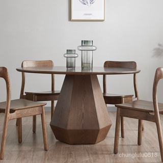 【熱銷】北歐圓形餐桌椅組閤岩板台麵別墅桌子現代圓餐桌傢用簡約實木圓桌