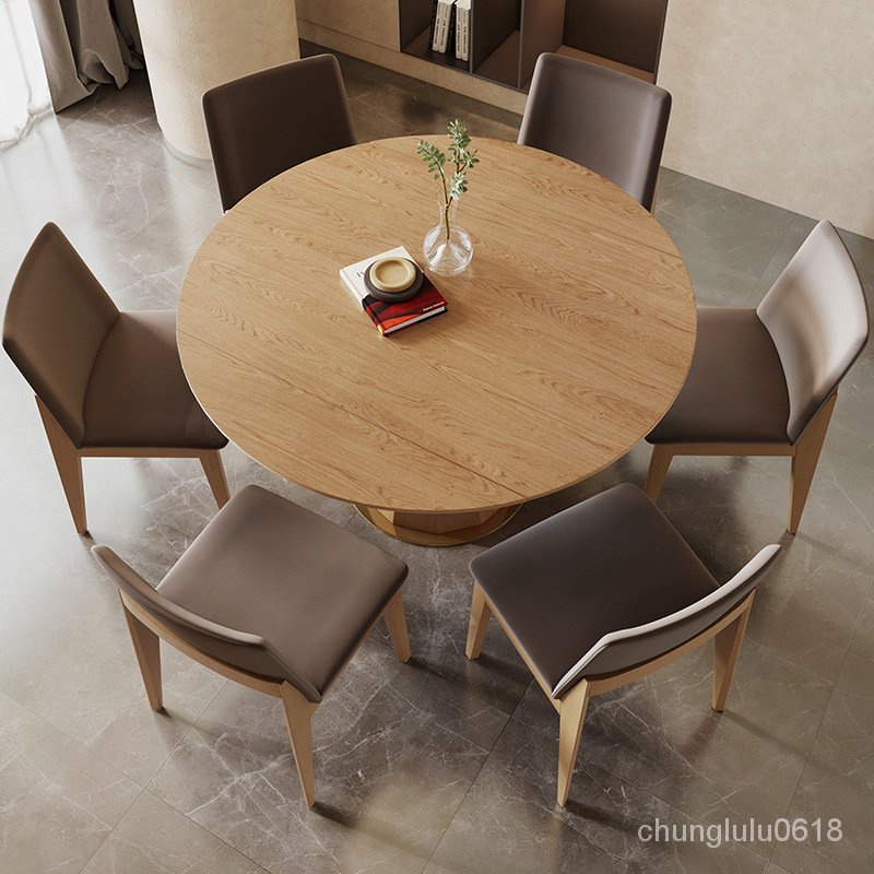 【熱銷】小戶型岩板餐桌伸縮方變圓兩用變形實木岩板圓餐桌侘寂風功能餐桌