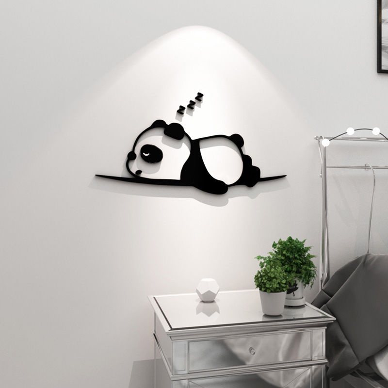 居家裝飾畫 招財 開運 壁畫 版畫卡通小熊貓創意貼紙3d立體墻貼布置客廳臥室床頭背景墻面裝飾品