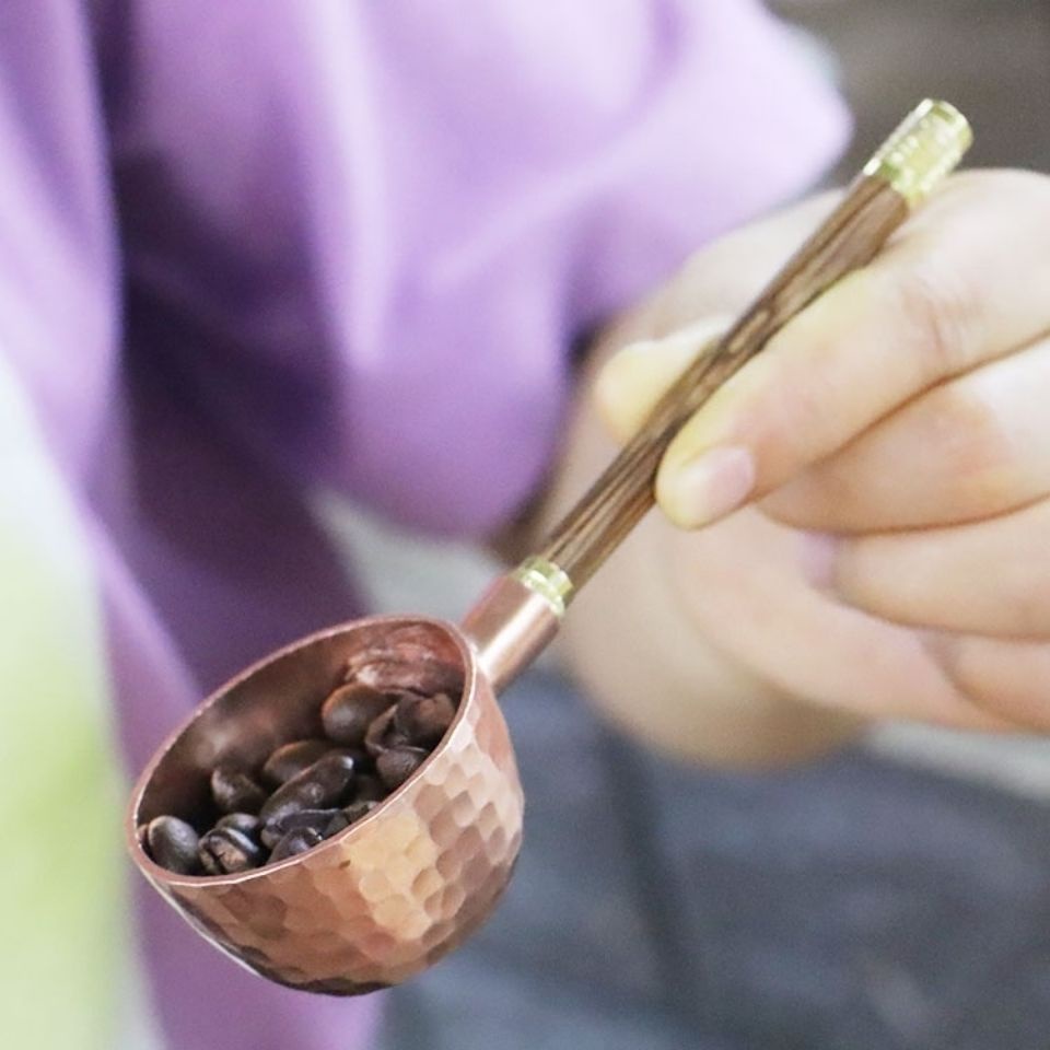 咖啡量豆勺 實木銅量勺 長柄咖啡粉定量勺子 計量匙10g 20g