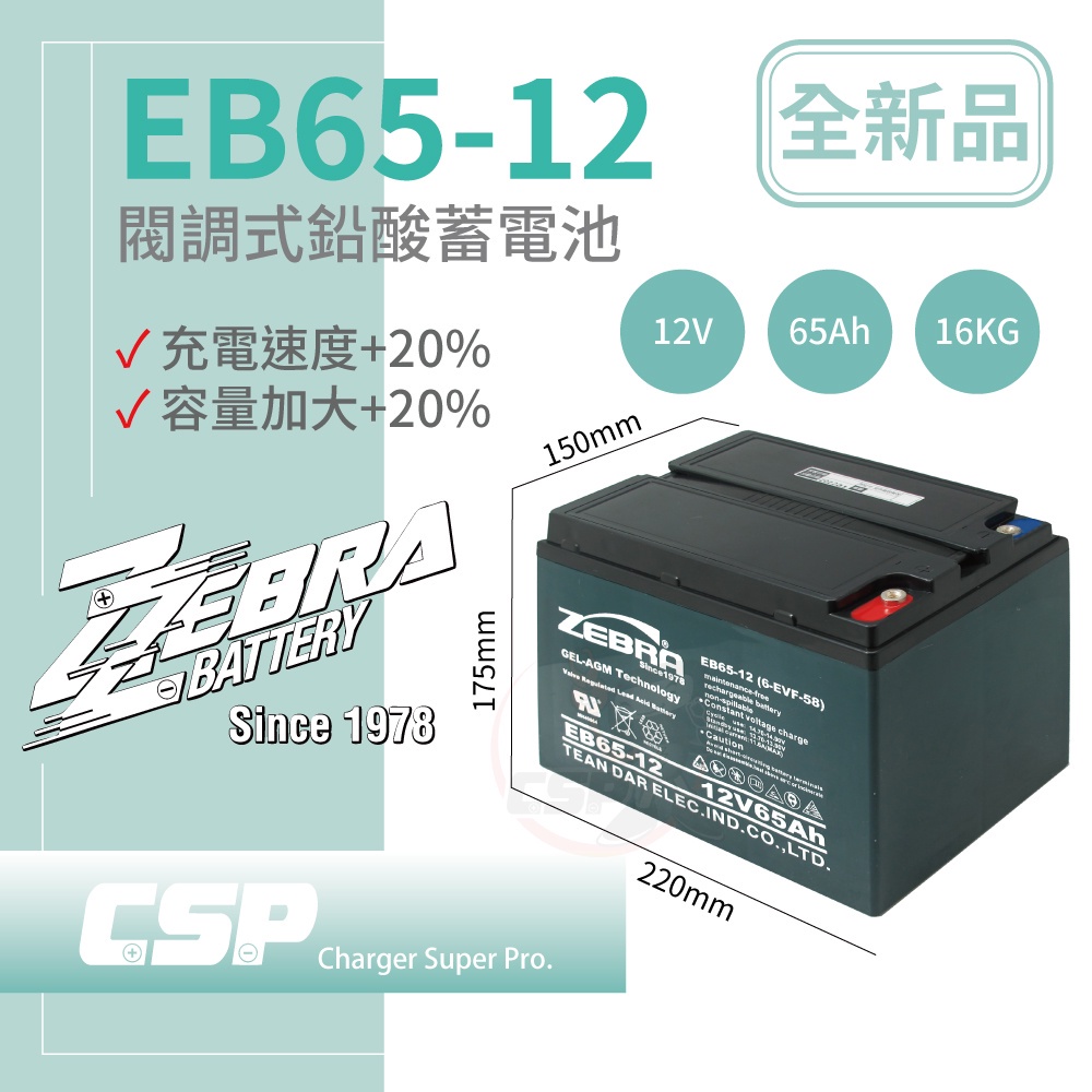 【CSP】EB65-12 銀合金膠體電池12V65Ah電動車 電動機車 老人代步車 電動輪椅 更換電池 電池沒電