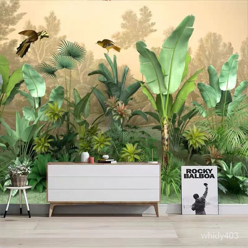 北歐風東南亞美式風景墻紙客餐廳臥室背景墻叢林熱帶植物壁紙壁畵
