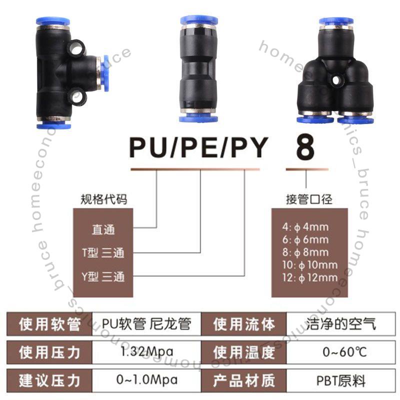 ☂PVC球閥☂ 氣動氣管快速接頭快接高壓管對接頭塑膠三通變徑木工配件管接頭PU4743