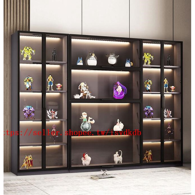 新品 代客組裝 低價輕奢玻璃門手辦櫃定製模型櫃雕像樂高陳列展示櫃液壓門玩具儲物櫃