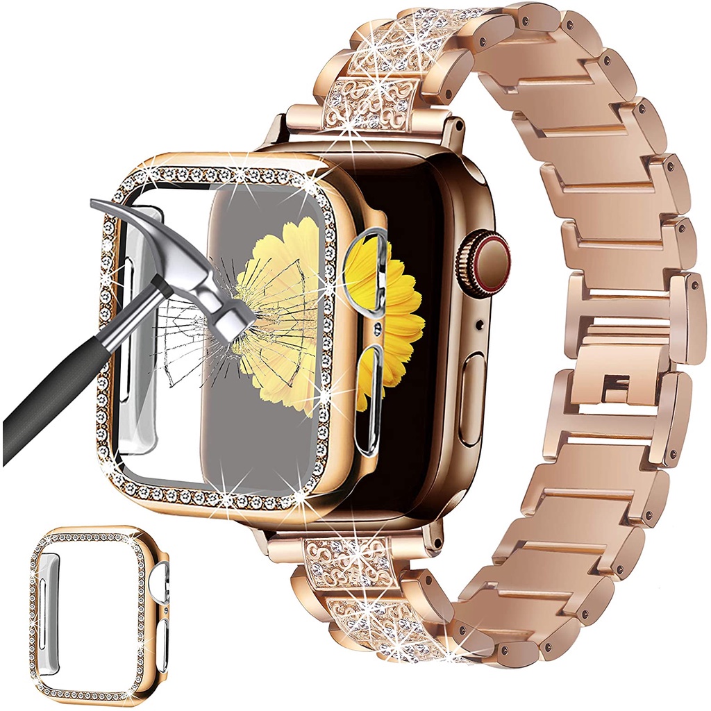 ✽2件裝 Apple Watch 錶帶+閃鑽保護殼套裝 含熒幕保護 適用
