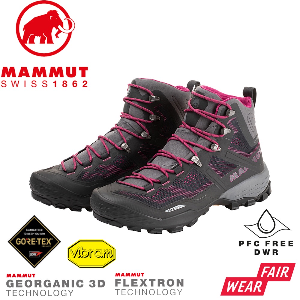 【MAMMUT 長毛象 女 Ducan High GTX 高筒健行鞋《幻影黑/桃紅》】3030-03481/登山鞋