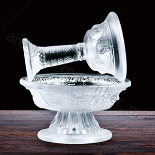 【開光】◐✜❀水晶琉璃八吉祥護法杯供杯西藏佛教用具法器品白色供杯高13.5cm