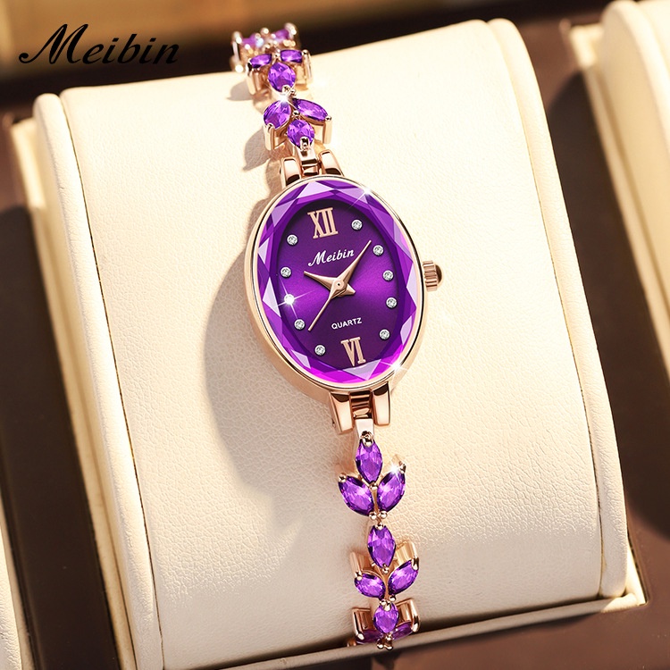 MEIBIN/女士手錶  紫羅蘭花瓣  防水腕錶  石英錶