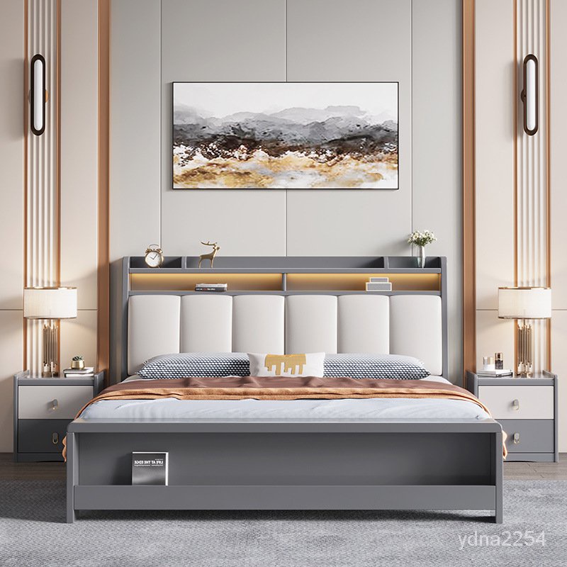 【King&amp;Queen】山姆傢具#床 床架 雙人床架北歐輕奢實木床1.8米主臥現代單人床架 雙人床 高架床 掀床 臥室床