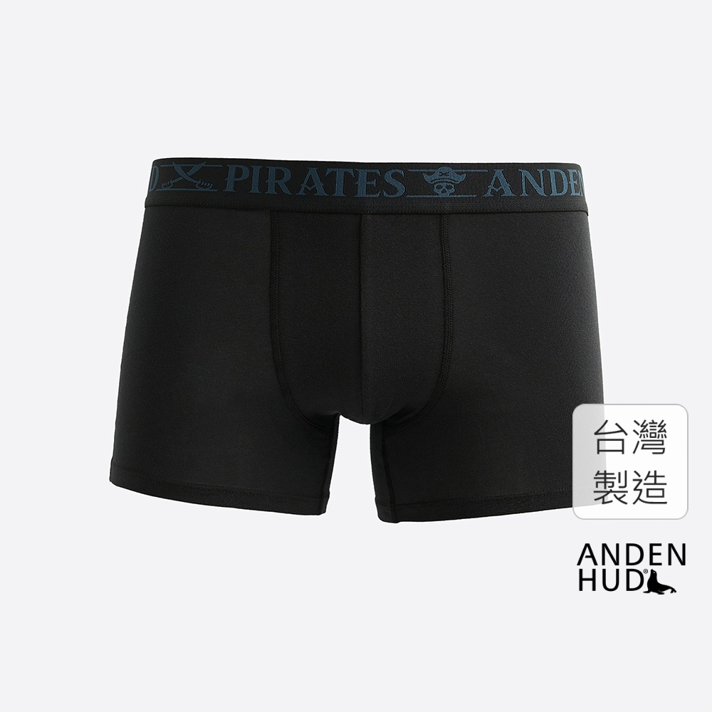 【Anden Hud】男款_神秘海域．短版腰帶平口內褲(黑-黑藍緊帶) 純棉台灣製