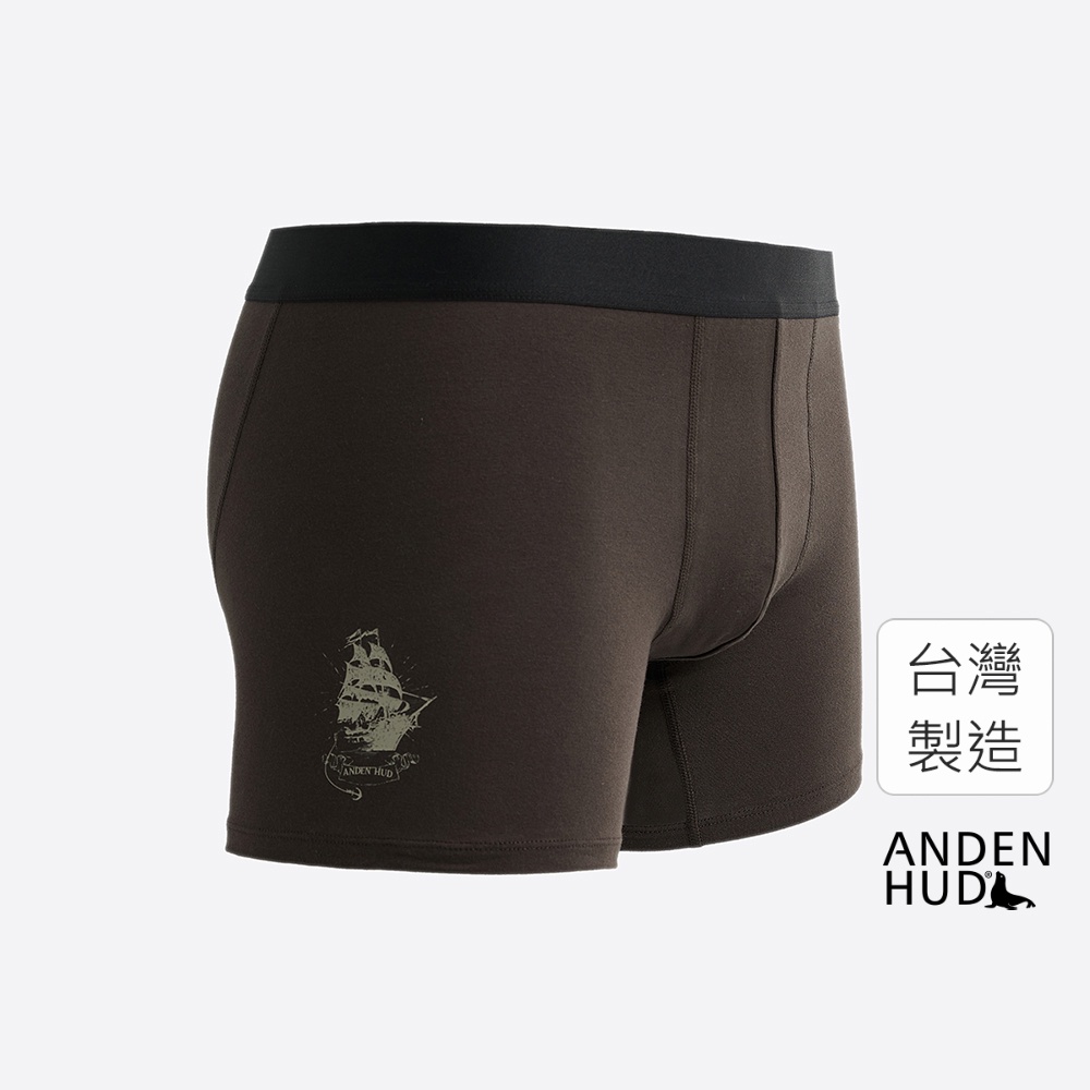 【Anden Hud】男款_神秘海域．長版腰帶平口內褲(甲板棕-海盜船) 純棉台灣製